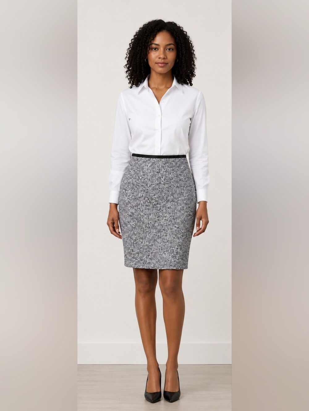 Calvin Klein Black and White Tweed Pencil Skirt 10 Petite